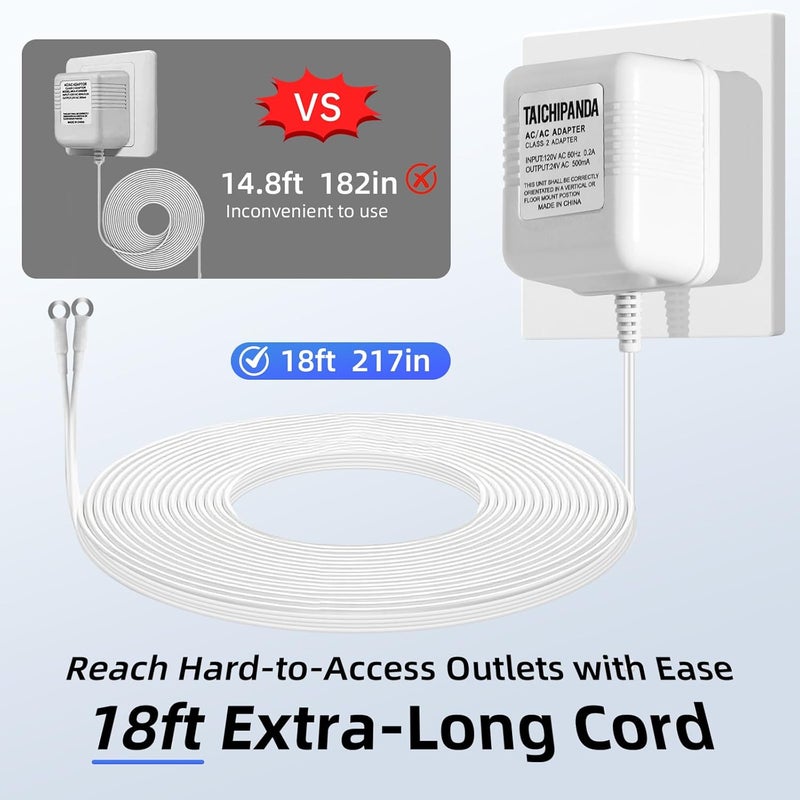 TAICHIPANDA 24V Doorbell Transformer, 500MA AC Adapter for All Ring Video Doorbell Versions, 18ft Doorbell Power Supply, Power Cable Compatible with Ring, Nest, Wyze, and Eufy Doorbells - Image 3